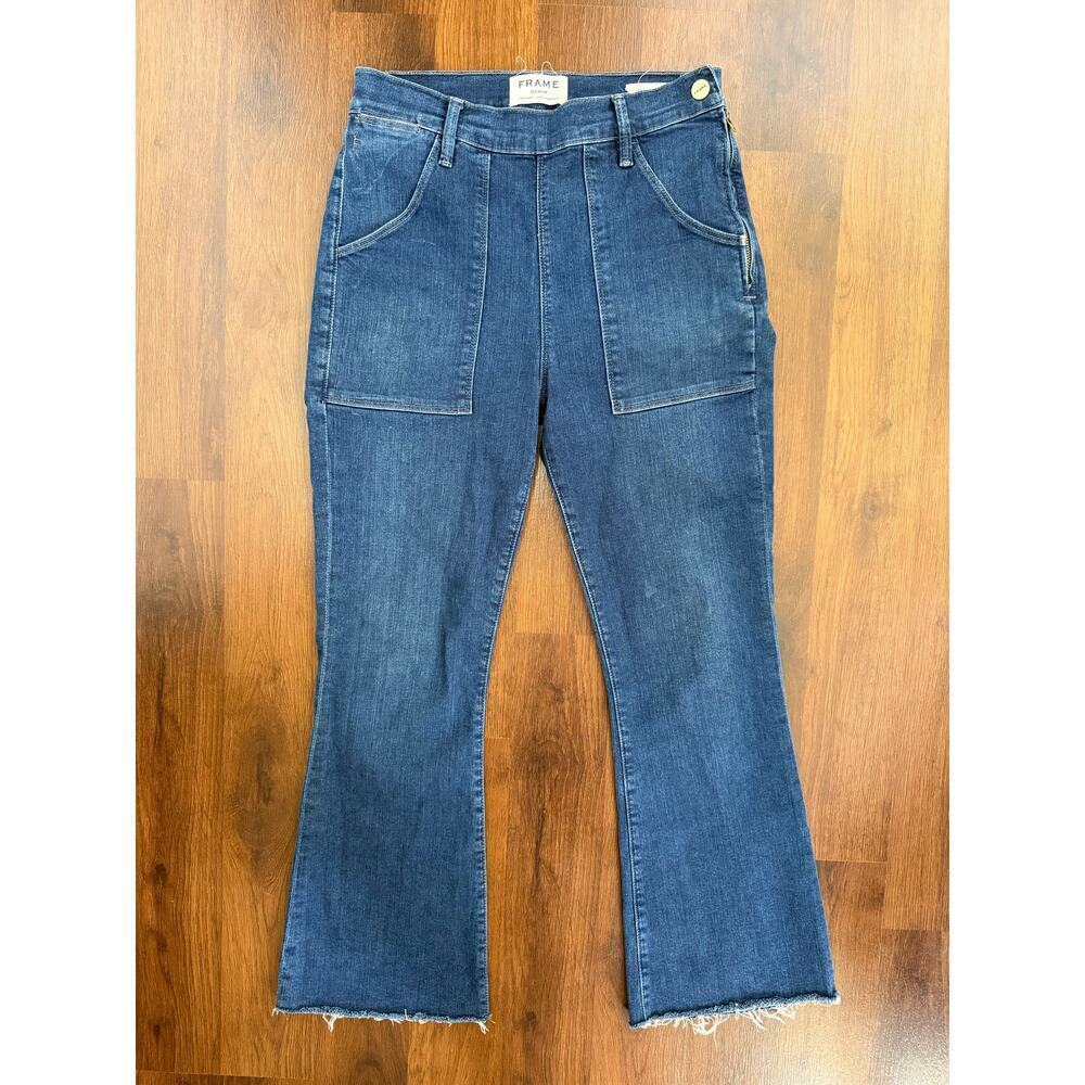 Frame Le Flare De Francoise Jeans Sz 29 Mid Rise Raw Hem PReppy Casual Boho - Picture 1 of 7